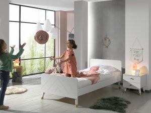Set Pat Single și Noptieră pentru Copii, 90x200 cm, Alb Satinat (Pin Masiv și MDF) – Billy – Vipack - Img 6