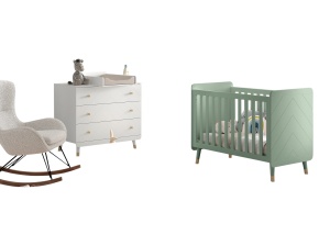 Set Pătuț, Comodă și Masă de Înfășat pentru Bebeluși, 3 Piese, Multicolor (Pin Masiv și MDF) – Billy – Vipack - Img 2