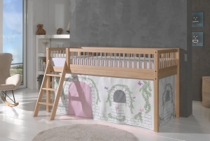 This FORREST BEECH combination in natural beech consists of a mid-high sleeper bed (90 x 200 cm) and a matching textile set. - Img 1