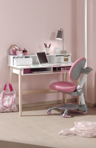 Birou Kiddy, pentru Camera Copii, cu Secțiune Superioară și Picioare din Pin Masiv, Alb – Vipack - Img 3