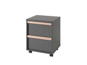 Dulap / Comoda de birou copii, LONDON, 2 sertare cu soft-close + rotile, 145,6x56x195,2 cm, antracit/natural – Vipack - Img 2