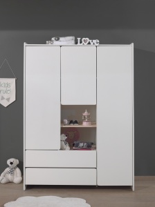 Dulap Kiddy cu 3 Uși și 2 Sertare, pentru Camera Copii, Alb – Vipack - Img 1