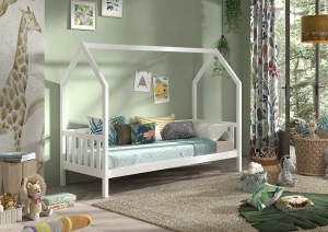 Pat Căsuță, Alb, 90 x 200 cm (Pin Masiv) – CABANE – Vipack - Img 1