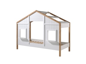 Pat Căsuță pentru Copii, 90x200 cm, Alb/Natural (Pin Masiv și MDF) – Babs – Vipack - Img 2