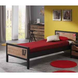 Pat Copii ALEX 90x200 cm, Pin Masiv cu Metal Negru – Vipack - Img 1