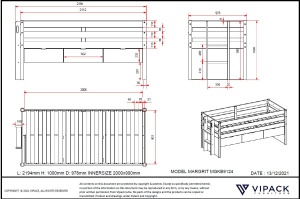 Pat pentru copii MARGRIT, 90 x 200 cm, alb cu tonuri naturale, cu 3 sertare și pat trundle pentru dormit sau depozitare – Vipack - Img 4