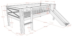Pat semi-supraetajat pentru copii SCOTT, alb, 90 x 200 cm, H 85 cm, din materiale de calitate, cu tobogan, opțional cu sertare pentru depozitare – Vipack - Img 3
