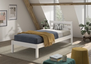 Pat single pentru copii 90 x 200 cm alb din colecția PINO, baza cu lamele rulabile – Vipack