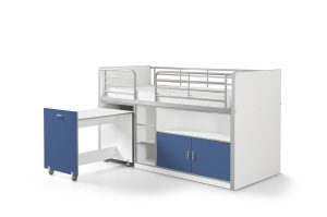 Pat Supraetajat cu Birou Extensibil și Spații de Depozitare, Albastru (Metal și PAL) – Bonny – Vipack - Img 2