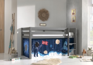Perdea de joacă cu tema SPACE SHUTTLE pentru pat semi-supraetajat pentru copii PINO, albastru – Vipack - Img 1