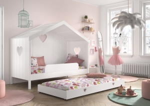 Sertar Pat AMORI pentru Copii, 90x190 cm, Alb (Pin Scandinavian și MDF), Design Romantic – Vipack - Img 4