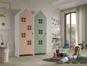 Set 2 Dulapuri pentru Copii Căsuță, Roz și Verde, (MDF) – CASAMI BRUGES – Vipack - Img 1