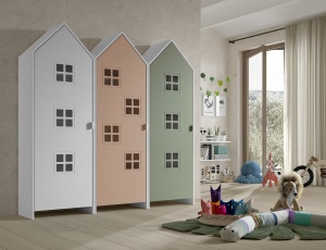 Set 3 Dulapuri pentru Copii Căsuță, Roz, Alb și Verde, (MDF) – CASAMI BRUGES – Vipack - Img 1