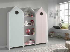 Set 3 Dulapuri pentru Copii Căsuță, Roz, Verde Mentă și Alb, (MDF) – CASAMI – Vipack - Img 1