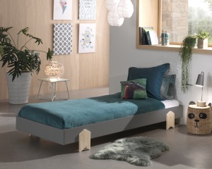 Set 4 paturi stivuibile pentru copii MODULO, gri, din MDF și pin masiv, cu somiere cu lamele incluse – Vipack - Img 9