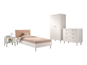 Set Complet Mobilier Camera Copii Forrest Beech, Pat 90x200 cm, Dulap cu 2 Uși, Noptieră și Comodă, din Lemn Masiv de Fag, Alb – Vipack - Img 6
