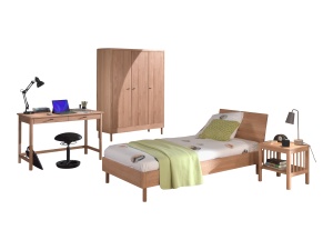 Set Complet Mobilier Camera Copii Forrest Oak, Pat 90x200 cm, Dulap cu 3 Uși, Noptieră și Birou, din Lemn de Stejar, Natur – Vipack - Img 6