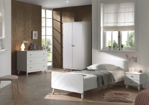 Set Dormitor Complet pentru Copii, 4 Piese, 90x200 cm, Alb Satinat (Pin Masiv și MDF) – Billy – Vipack