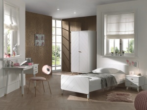 Set Dormitor pentru Copii, 4 Piese, 90x200 cm, Alb Satinat (Pin Masiv și MDF) – Billy – Vipack