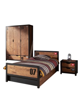 Set Mobilier Cameră Copii ALEX, 4 Piese, Pat 90x200 cm, Pin Masiv și Metal Negru – Vipack - Img 2