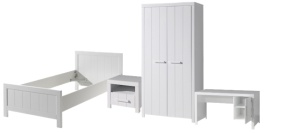 Set Mobilier Cameră Copii ERIK: Pat 90x200 cm, Dulap 2 Uși, Birou și Noptieră, Alb – Vipack - Img 6