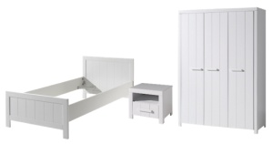 Set Mobilier Cameră Copii ERIK: Pat 90x200 cm, Dulap 3 Uși și Noptieră, Alb – Vipack - Img 5