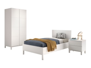 Set Mobilier Cameră Copii EVA: Pat 90x200 cm, Noptieră și Dulap 2 Uși, Alb – Vipack - Img 5
