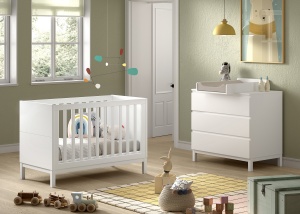 Set Mobilier Cameră Copii EVA: Pătuț 60x120 cm, Comodă cu 3 Sertare și Masă de Înfășat, Alb – Vipack - Img 3
