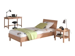Set Mobilier Camera Copii Forrest Oak, Pat 90x200 cm, Noptieră și Birou, din Lemn de Stejar, Natur – Vipack - Img 5