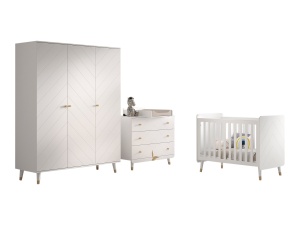 Set Mobilier Complet pentru Bebeluși, 4 Piese, Alb Satinat (Pin Masiv și MDF) – Billy – Vipack - Img 2