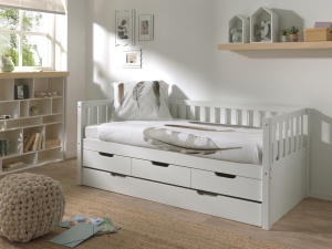 Set Pat Cabină Fritz 90x200 cm cu Sertare, pentru Copii, Alb – Vipack - Img 1