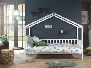 Set Pat Căsuță, cu Protecție și Saltea, Alb, 90 x 200 cm, Pin Masiv – Dallas – Vipack