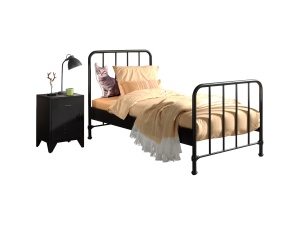 Set Pat Metalic și Noptieră, Negru, 90 x 200 cm (Metal) – BRONXX – Vipack - Img 2