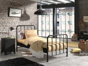 Set Pat Metalic și Noptieră, Negru, 90 x 200 cm (Metal) – BRONXX – Vipack