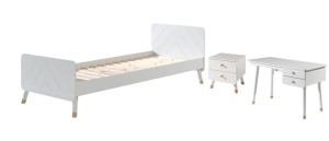 Set Pat Single, Noptieră și Birou pentru Copii, 3 Piese, 90x200 cm, Alb Satinat (Pin Masiv și MDF) – Billy – Vipack - Img 2