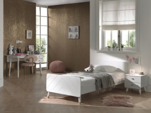 Set Pat Single, Noptieră și Birou pentru Copii, 3 Piese, 90x200 cm, Alb Satinat (Pin Masiv și MDF) – Billy – Vipack