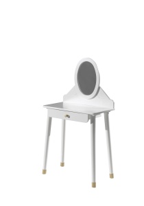 Set Pat Single, Noptieră și Masă de Toaletă pentru Copii, 3 Piese, 90x200 cm, Alb Satinat (Pin Masiv și MDF) – Billy – Vipack - Img 6