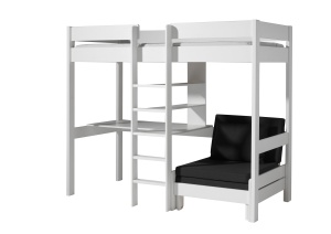 Set pat supraetajat copii PINO alb cu fotoliu canapea extensibil și saltea inclusă – Vipack