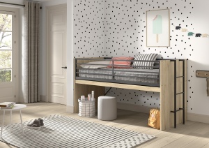 Set SAM în finisaj de stejar este format dintr-un Pat copii (90 x 200 cm), o bibliotecă, o comodă cu 2 uși și o comodă cu 3 sertare. - Img 9