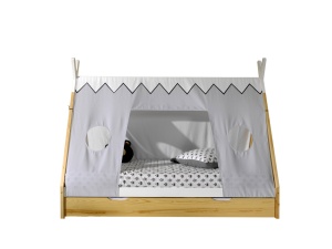 Set TIPI este format din Pat copii înalt fără gard (90 x 200 cm), un sertar în culoare culoare lemn natural și un set de textile asortate. - Img 1
