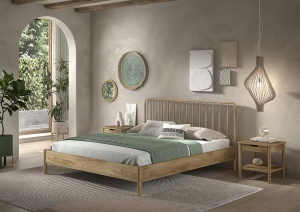 This OLIVE combination consists of a double bed (180 x 200 cm) with a slatted headboard and two bedside tables with drawer.
