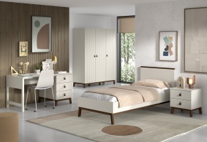 This SEZANE combination in clay consists of a bed (90 x 200 cm), a bedside table, a 3-door wardrobe and a desk.