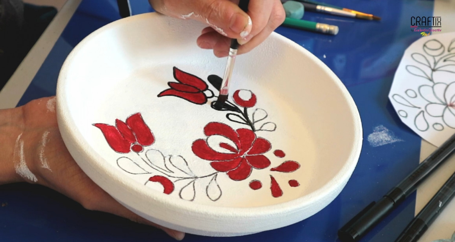 DIY I Pictură pe farfurie ceramică I Motive tradiționale