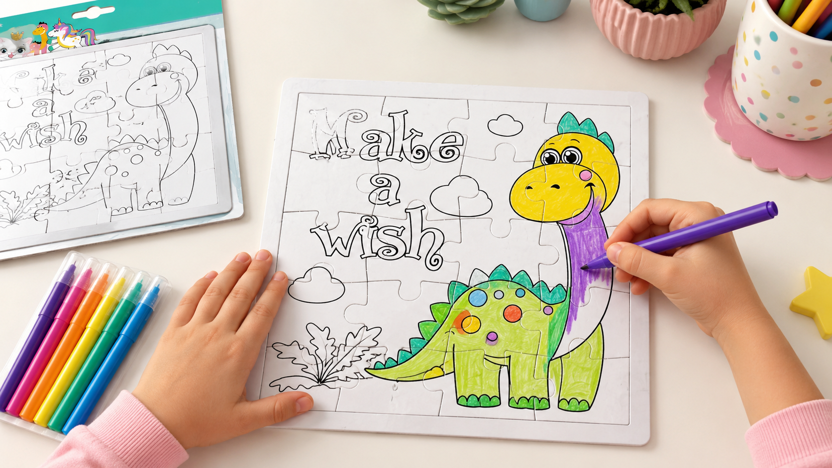Puzzle-ul pe care copilul îl colorează singur