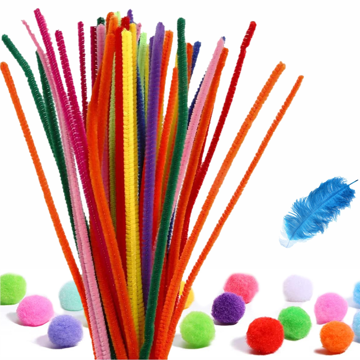 Sârmă plușată, Pompon, Pene