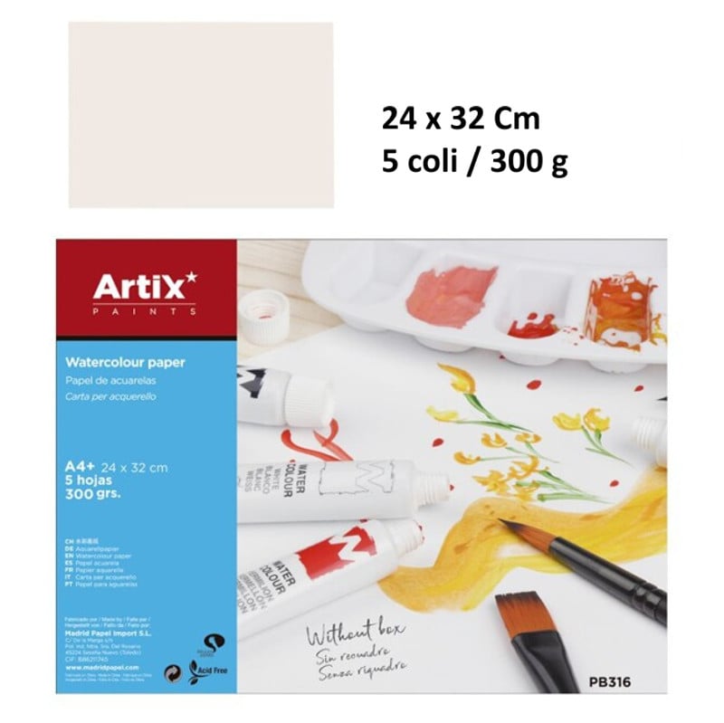 Papel de acuarela Artix A4 210 x 297 mm 5 hojas 300 gramos cod PB316A4