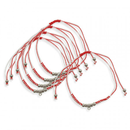 Baza bratara snur alb/rosu shambala pentru charm 5/set