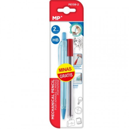 Creion mecanic 2,0mm plastic bleu transparent si 5 mine rezerva HB 2,0mm MP PE138-2