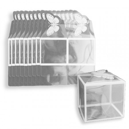 Cutie acetofan transparenta cu fluturi 7x7x6,5cm 10/set