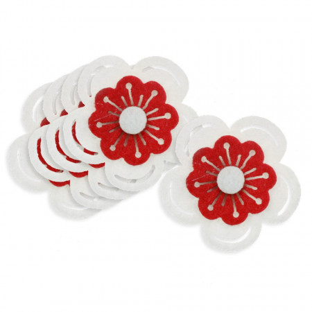 Floare pasla alb/rosu cu adeziv 3,8cm 5/set